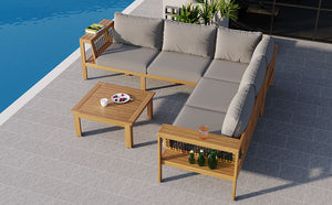 English Elm <old Old Sku Acacia Wood L-shaped Patio Sectional with Woven Rope Armrests Resort Cushioned Set Gray,Natural N704F201249E