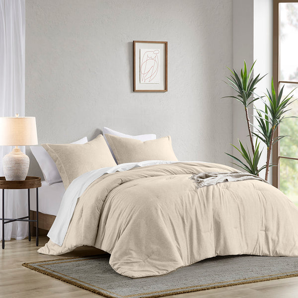 JLA Home Comfort Spaces - Chambray microfiber comforter set with denim-inspired texture, breathable all-season plush, Oeko-Tex certified Neutral AM10-0066