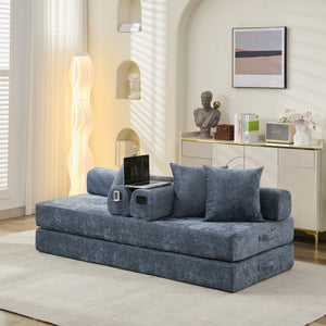 English Elm Comfy Chenille Convertible Folding Mattress Couch Sofa Bed with Armrest, Space-Saving, No Assembly Needed Blue W1143P330252
