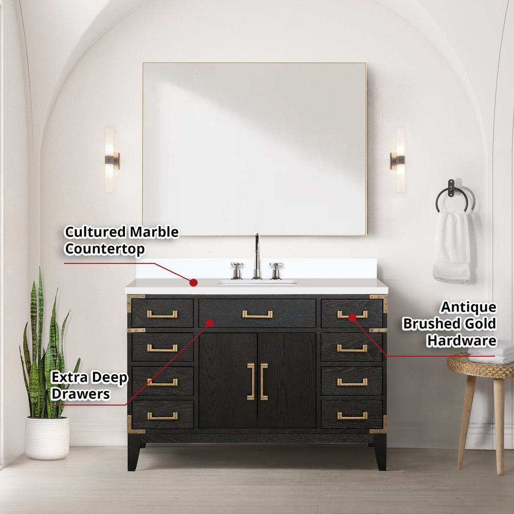English Elm Black Oak Single Bath Vanity Set With Cultured Marble Top, Chrome Faucet & Large Mirror - Elegant Upgrade! B2731S02224