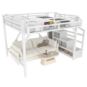 English Elm Full Xl Over Twin Triple Metal Bunk Bed with Storage Stairs and Shelves Black W1580S00414