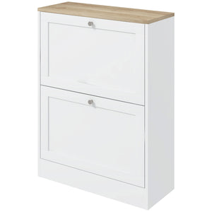 English Elm HOMCOM Slim Shoe Cabinet for Entryway with 2 Flip Drawers, Adjustable Shelves, Oak Top, Anti-Tip Stability White W2225P249597