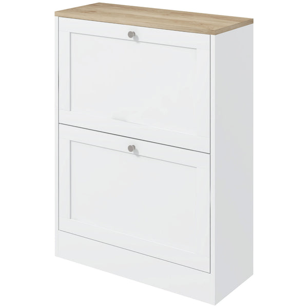 English Elm HOMCOM Slim Shoe Cabinet for Entryway with 2 Flip Drawers, Adjustable Shelves, Oak Top, Anti-Tip Stability White W2225P249597