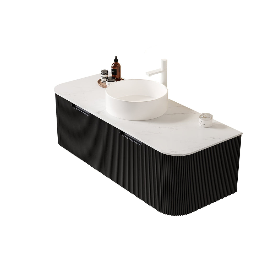 English Elm Dina 48" Modern Floating Bathroom Vanity With Round Ceramic Sink, Black Striped Design & Storage Drawers W2615S00168