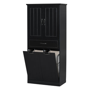 English Elm Christopher Knight Home® - Bathroom Storage Cabinet with Doors Drawer & Dual Laundry Baskets, MDF Build, Adjustable Shelf, Anti-Tip Device Black N759P243350B