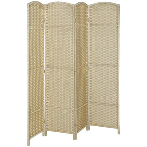 English Elm 4 Panel Woven Polypropylene Folding Screen Pine Frame Arched Top Room Divider T3971P405164
