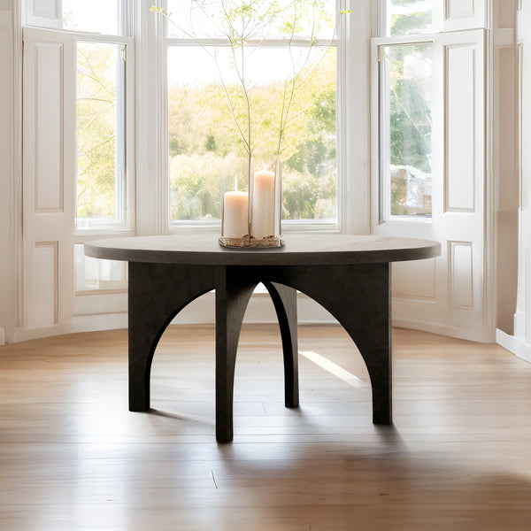 JLA Home Chapel Hill - Dining Round Table – Black Wire-Brushed Veneer, Solid Wood, Seats 4, Minimalist Modern Design Durable Finish CH121-1000