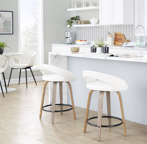 English Elm Counter Stools Set of 2 Swivel Faux Leather Bentwood Kitchen Island Seating B202S01748