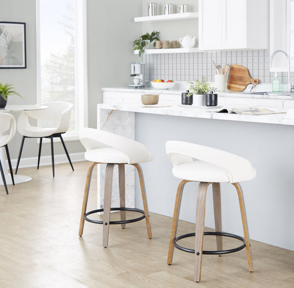 English Elm Counter Stools Set of 2 Swivel Faux Leather Bentwood Kitchen Island Seating B202S01748