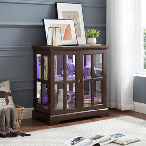 English Elm Led Curio Display Cabinet - Antique Cherry Showcase With Adjustable Shelves, Bluetooth Led Lights & More! W2275P231694