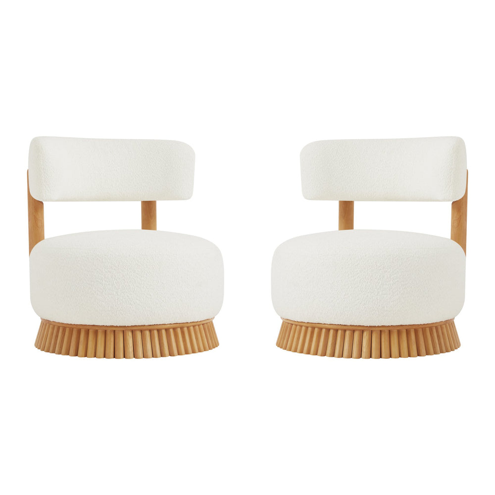 English Elm Modern Boucle Upholstered Armless Accent Chair Set with Thatched Wood Base for Living Room Beige N760S0000036A