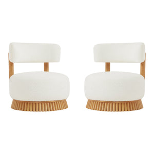 English Elm Modern Boucle Upholstered Armless Accent Chair Set with Thatched Wood Base for Living Room Beige N760S0000036A