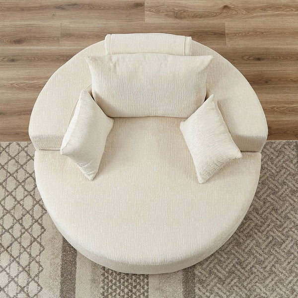 English Elm 55'l Chenille Round Sleeper Chair Fluffy Sculptural Seat for Living Room or Bedroom W834P401614