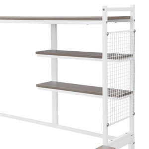 English Elm Full Size Metal Daybed With Movable Desk, Shelves & Clothes Hanger - Space-Saving Industrial Design N737P199321K