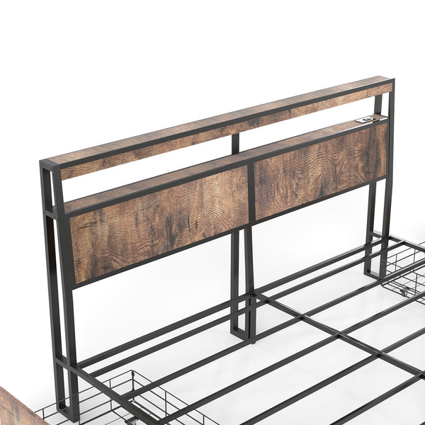 English Elm Queen Metal Platform Bed with Rgb Led Headboard Charging Station and Underbed Storage T3963P482840