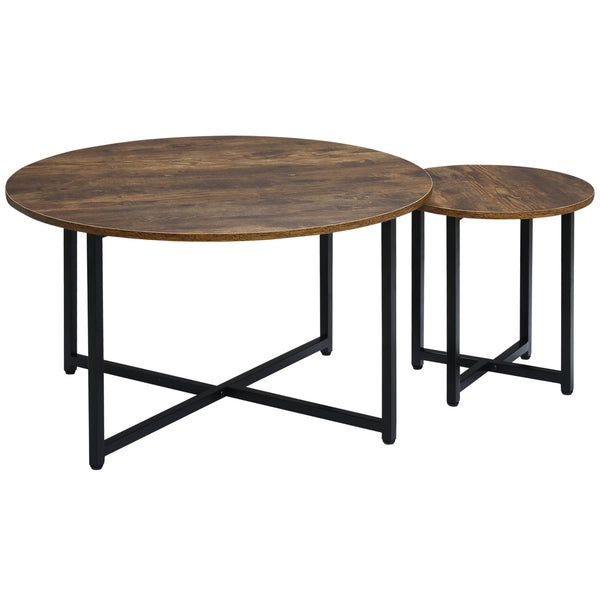 English Elm HOMCOM Modern Round 32" Coffee Table with Wood Grain Top and Black Metal Frame, Durable & Versatile Rustic Brown W2225P217460