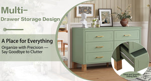 English Elm 6-drawer Double Dresser Solid Wood Legs Mid-century Modern Bedroom Storage Cabinet W1445S00010