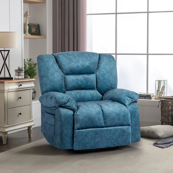 English Elm Living Space Massage Recliner Chair with Lumbar Heat Vibration and Full Body Support Blue W1403P457323