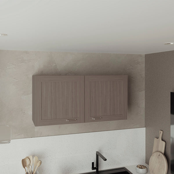 English Elm Zurich Wall Cabinet Double Door Wide with One Shelf, Light Gray MDF, Space-Saving Bardolino Finish B200P335340