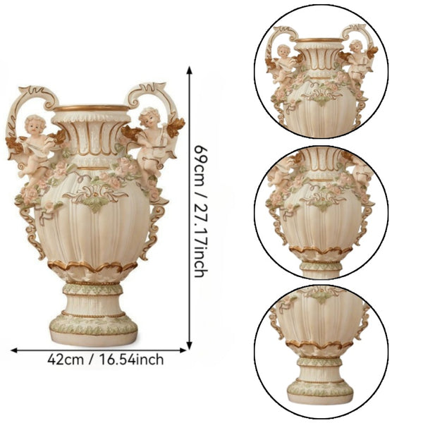 English Elm 28.35" Baroque Resin Cherub Vase with Gold Trim Rococo Relief Sculpture for Entryway W5709P462888