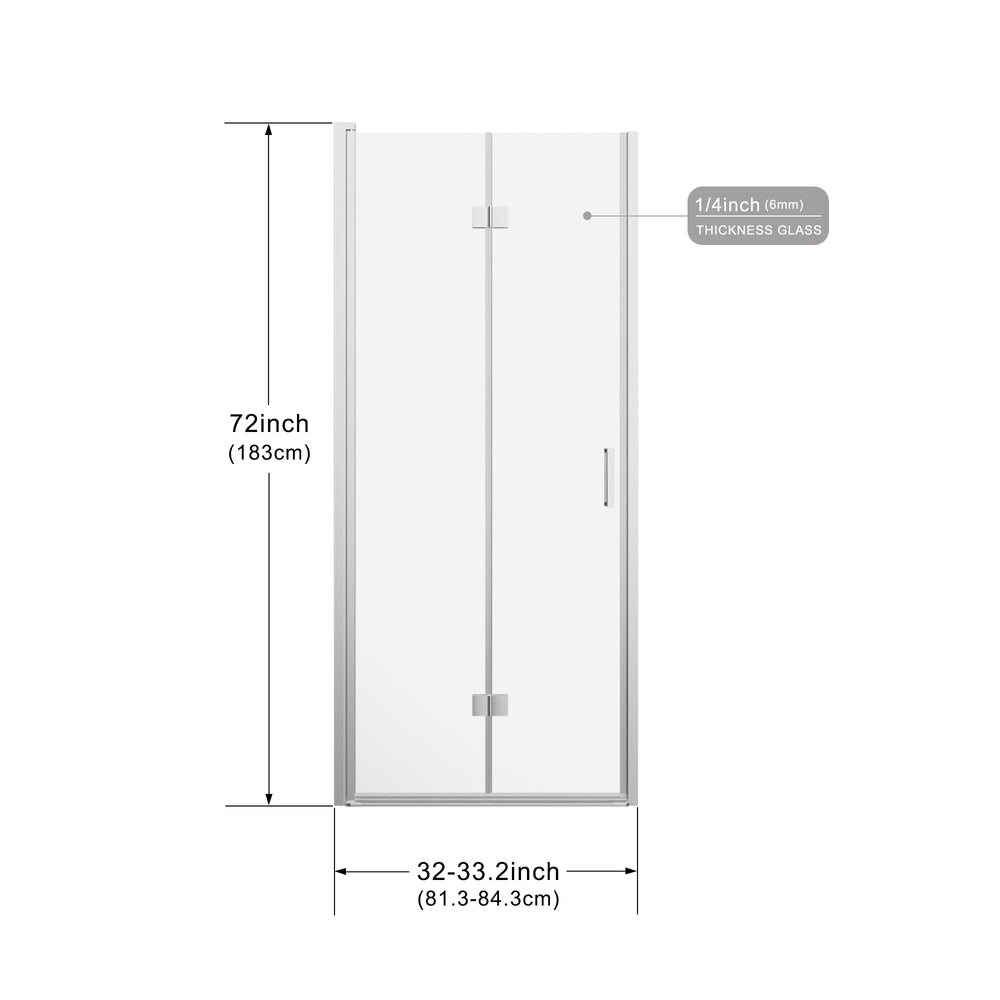 English Elm Goodyo Frameless Bi-Fold Shower Doors, Space-Saving 32" X 72" Design With Chrome Hardware & Reversible Fit D163118297