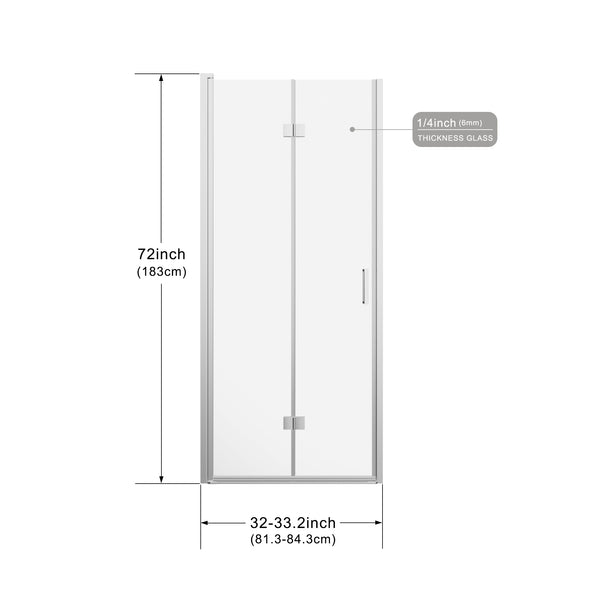English Elm Goodyo Frameless Bi-Fold Shower Doors, Space-Saving 32" X 72" Design With Chrome Hardware & Reversible Fit D163118297