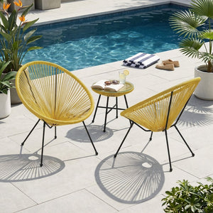 English Elm Anson Outdoor Accent Chairs Set of 2 Woven Rattan Basket Seat Patio Lounge Pair Yellow N773P404950Y