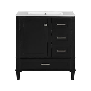 English Elm 30" Modern Bathroom Vanity with Solid Wood Frame, 3 Soft-Close Drawers and Ceramic Sink, Sleek Design Black N729P170557B