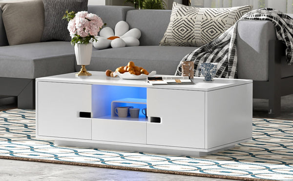 English Elm Vibe Modern High Gloss Rectangle Coffee Table With Storage & 16-Color Led Lights For Stylish Living Room N724P294656K-GIGA