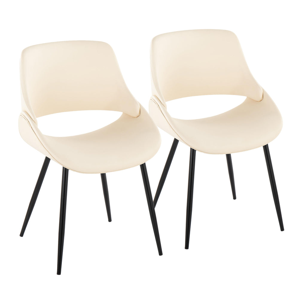 English Elm Fabrico Mid-Century Modern Accent Chairs Set Of 2 In Cream Faux Leather With Black Metal Legs B202S01226