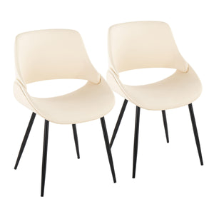 English Elm Fabrico Mid-Century Modern Accent Chairs Set Of 2 In Cream Faux Leather With Black Metal Legs B202S01226