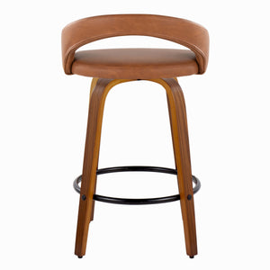 English Elm Fixed-height Swivel Counterstools Mahogany Wood Chrome Footrest Velvet Seat Set of 2 Camel B202S01774