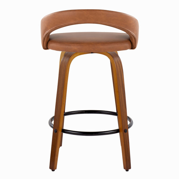 English Elm Fixed-height Swivel Counterstools Mahogany Wood Chrome Footrest Velvet Seat Set of 2 Camel B202S01774