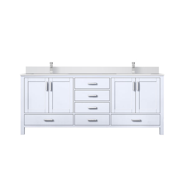 English Elm White Double Bath Vanity 80 in W x 22 in D with White Quartz Top, Soft-Close Drawers & Chrome Faucet Set B2731P259122