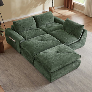 English Elm Modern Chenille Modular Sectional Sofa with Foot Pedals for Living Room Comfort Green W3396S00070