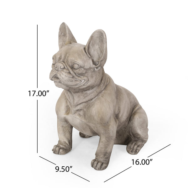 English Elm Christopher Knight Home® - DOG French Bulldog Garden Sculpture Cast Stone Outdoor Accent with Antique Wash, Durable Charm Gray 70293.00GRY