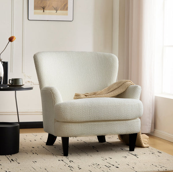 English Elm Christopher Knight Home® - Gerald Boucle Upholstered Club Chair with Tapered Birch Legs, Tonal Piping and Cozy Texture Off-White+Black 32.25 L x 27.75 W x 20.75 H N776P243710W