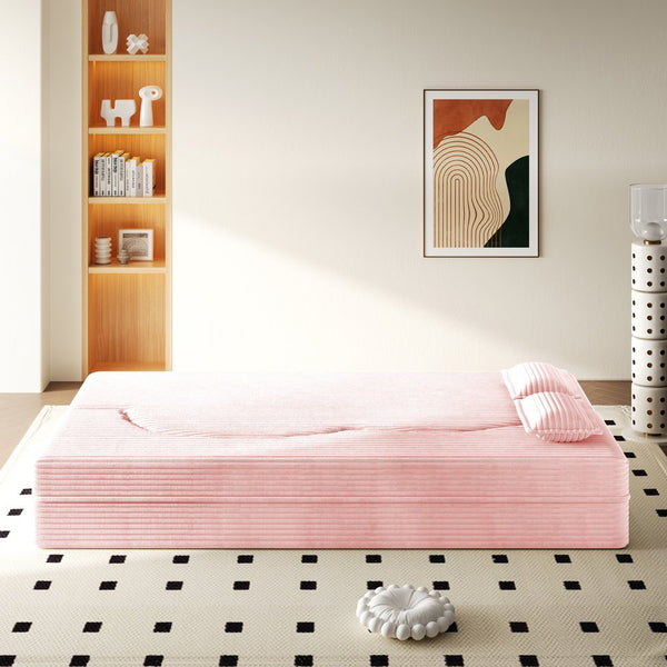 English Elm Modern Corduroy Floor Sofa Foldable Twin Sleeper Foam Filled for Dorms and Playrooms Baby Pink W1885P446611
