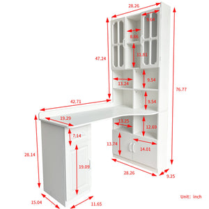 English Elm L-Shaped Corner Desk with Hutch & Drawers White — 2-in-1 Space-Saving Home Office Workstation with Ample Storage W331S00203