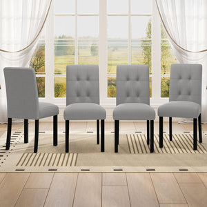 English Elm 4 Piece Modern Tufted Dining Chair Set with Rustic Linen Upholstery, Black Rubber Wood Legs, Durable Comfort and 250 lb Capacity Gray N752P317334E