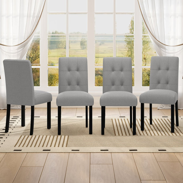 English Elm 4 Piece Modern Tufted Dining Chair Set with Rustic Linen Upholstery, Black Rubber Wood Legs, Durable Comfort and 250 lb Capacity Gray N752P317334E