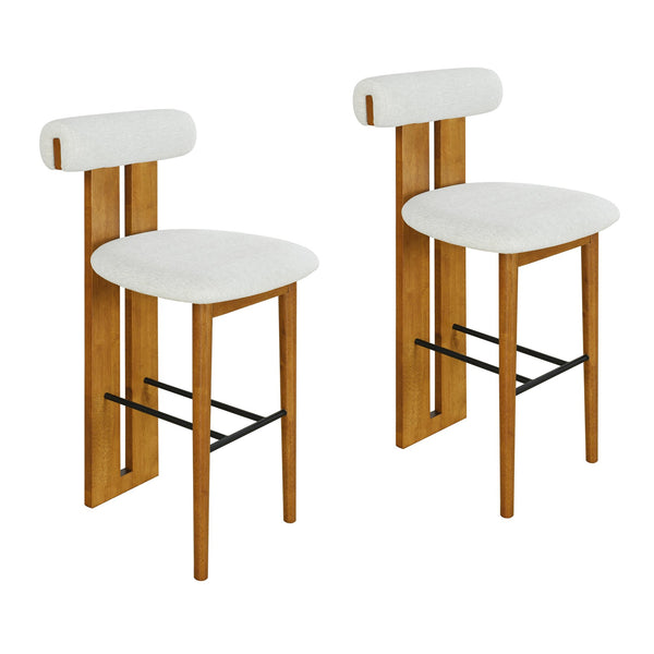English Elm Christopher Knight Home® - Renee Mid-Height Upholstered Barstool with Cloud-Top Backrest and Stain-Resistant Fabric, Set of 2 Ivory,Walnut N775P277442I