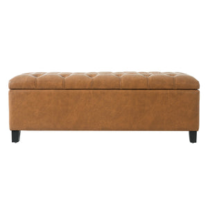 English Elm Ottoman Storage Bench Boucle Tufted Upholstered with Rubberwood Legs Bedroom Entryway N779P369512B