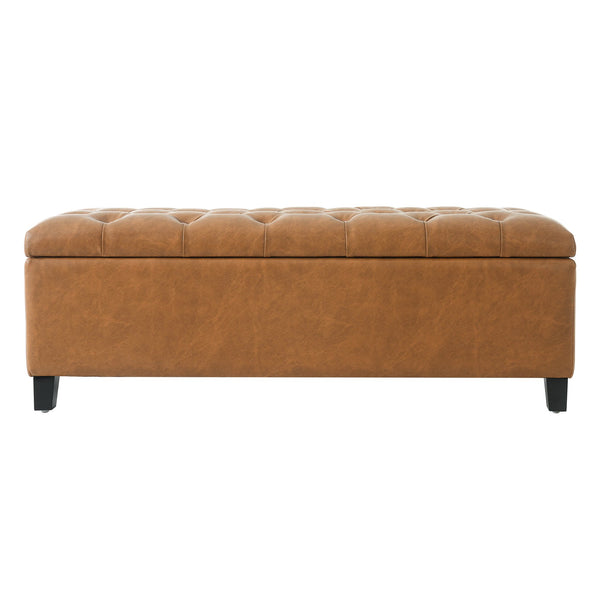 English Elm Ottoman Storage Bench Boucle Tufted Upholstered with Rubberwood Legs Bedroom Entryway N779P369512B