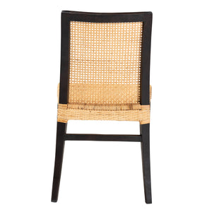 English Elm Mid-century Modern Solid Wood Woven Rattan Dining Chair for Organic Warm Interiors B2750P420429