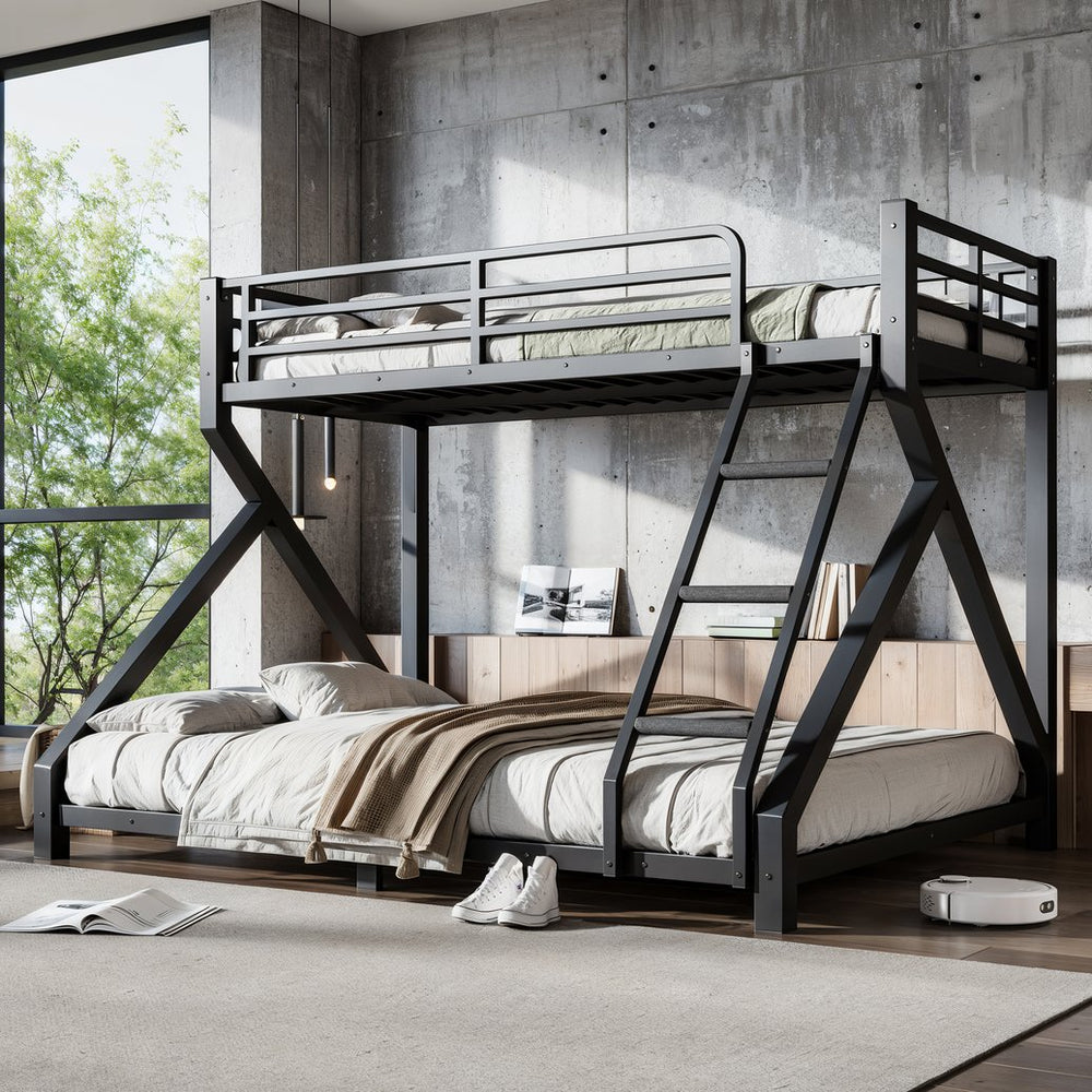 English Elm Twin Xl Over Queen Metal Bunk Bed Low Profile Steel Frame for Guest Rooms W5305S00032