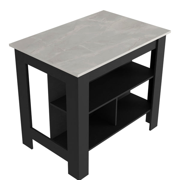English Elm Brooklyn Kitchen Island with Spacious Top, Three Concealed Shelves, Legroom for Stool, Multicolor B128P148877