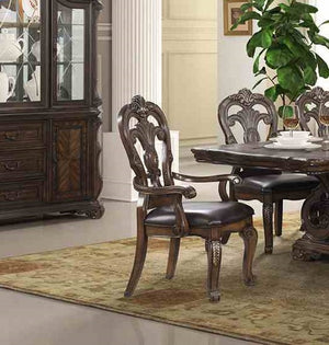 English Elm Traditional Elegant 2pc Arm Chair Set with Upholstered Seats, Ornate Corbels, Solid Rubberwood Finish Dark Brown 46 L x 23 W x 16 H B2741P407607