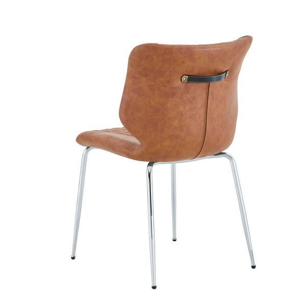English Elm Dark Oil Waxed Faux Leather Dining Chair Set with Diamond Tufted High Back Metal Legs Brown W3493P444865