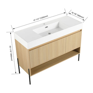 English Elm 48" Oak Bathroom Vanity Combo with One-Piece Resin Sink, Tripod Legs, Multi-Layer Solid Wood Cabinet W1972S00010